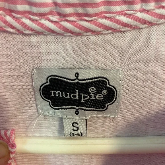 Mud Pie Pink and White Seersucker Sleeveless Ruffle Dress - Picture 3 of 7